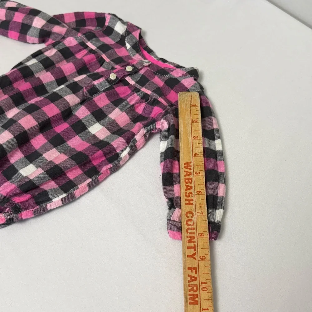 OshKosh Bgosh Baby Girl 6M Pink Black Buffalo Plaid Flannel Bodysuit Long Sleeve